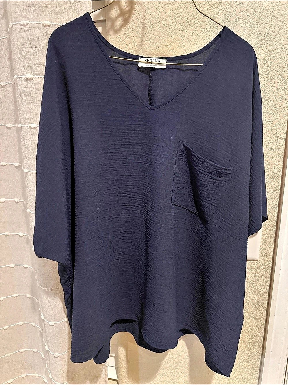 ZENANA Airflow V-Neck Dolman Short Sleeve Top w/ Pocket Top Blue XL